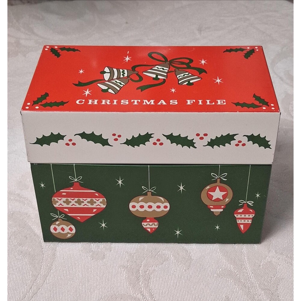 Ohio Art Tin Christmas File Recipe Box w/Cards
